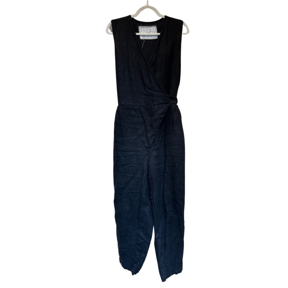 Not Perfect Linen Sleeveless Margaret Wrap Jumpsuit – Darkest Black – Size XL
